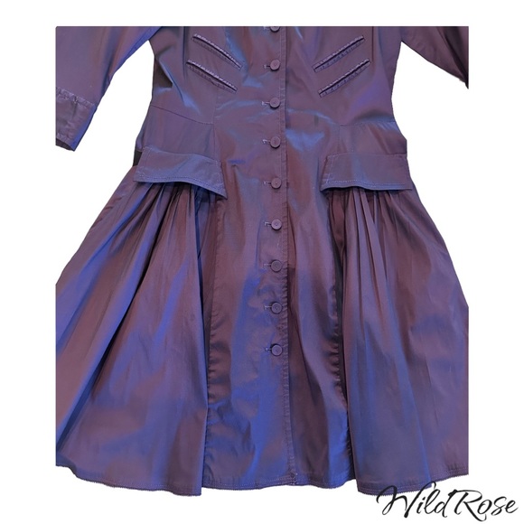 Byron Lars Eggplant Purple Button Down Flair Dress w/ Pockets SZ 10 - Picture 3 of 11